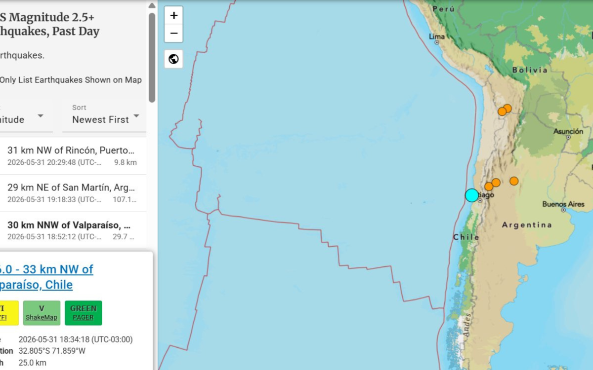 Sismo de magnitud 6.0 sacude la zona central de Chile